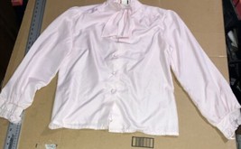 VTG Cristin Stevens Womens Blouse Size 14 Pink Button-Up Tie Neck Long Sleeve - $17.81