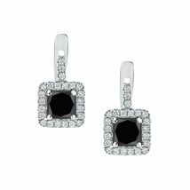 1.90C Princess Onyx Black Diamond 925 Sterling Silver Huggie Hoop Style Earrings - $86.99