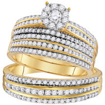 14k Yellow Gold His &amp; Hers Round Diamond Matching Bridal Wedding Ring Ba... - £1,432.85 GBP