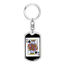 Casino Poker Jewelry King of Spades Card Swivel Keychain Dog Tag Engraved 18k Go - £47.44 GBP