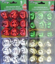 CHRISTMAS JINGLE BELLS Red Green Gold Silver w Gold Loops 1.5&quot; 9/PK SELE... - $2.99