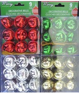 CHRISTMAS JINGLE BELLS Red Green Gold Silver w Gold Loops 1.5&quot; 9/PK SELE... - £2.35 GBP