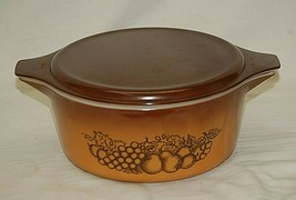 Pyrex Casserole Bowl Dish w Lid 2-1/2 Quart 475-B &amp; 25-C 21 Fruit Pattern MCM - £39.68 GBP