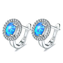 Blue Opal Halo Lever-Back Stud Earrings - £13.38 GBP