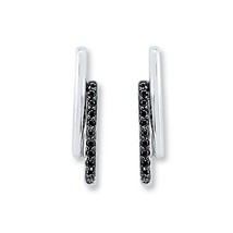 1/10Ct Tondo Nero Zircone Cubico 14k Placcato Oro Bianco Two-Bar Orecchini - $52.33