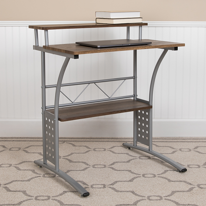 Walnut 2 Shelf Computer Desk NAN-CLIFTON-RU-GG