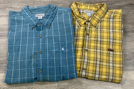 (2) Carhartt Shirts Mens 4XL Plaid Short Sleeve Button Down Workwear Cotton Work - £33.35 GBP