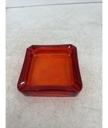 VTG Recycled Art Glass Amber Yellow Ashtray Square Candle Heavy 4x4 - £19.46 GBP