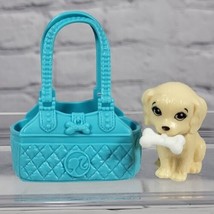 Barbie Doll Accessory Lot Pet Puppy Dog Taffy With Bone Blue Carrier Bag... - $14.84