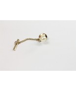 ✅ Vintage Men Neck Tie Pin w/Chain Clasp Bar Clip Faux Pearl Silver Tone... - £5.81 GBP
