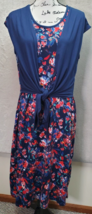 Cuddl Duds Long Maxi Dress Women Medium Blue Floral Polyester Flexwear Tie Front - £21.81 GBP