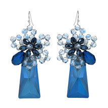 Gorgeous Floral Blue Trapezoid Crystal Bead Dangle Earrings - £13.91 GBP