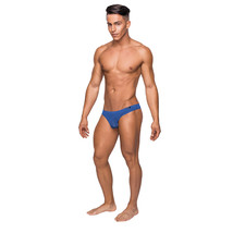 Male Power Seamless Sleek Thong Blue Sheer Pouch SM - £27.26 GBP