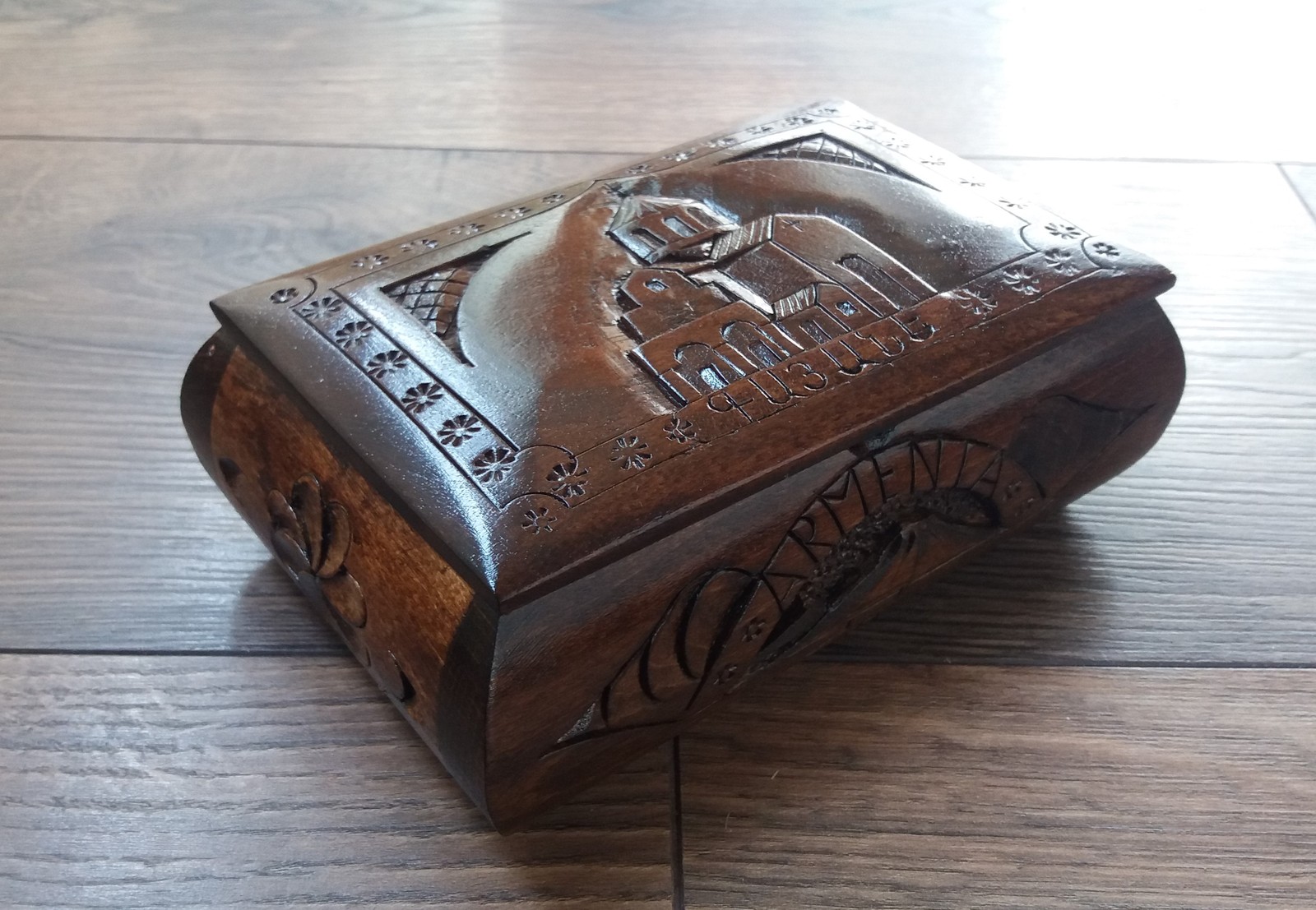 Handcrafted Armenian Wooden Box with Mount Ararat and Saint Gayane Church - $49.00