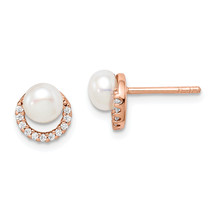 Silver Rose-tone w/ FW Cultured Pearl and CZ Earrings QE15311 - $43.40