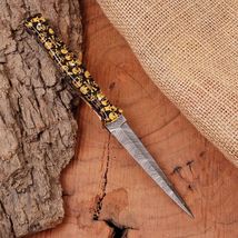 CUSTOM DAMASCUS Steel Dagger boot hunting Punisher skull handle biker kn... - $23.72