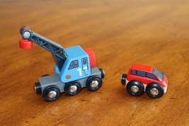 Brio World Freight Ship Blue Crane + Red Car Trasport Parts Only Magnetic Wooden - £9.00 GBP