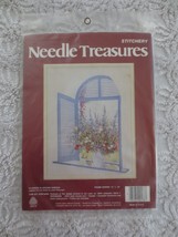 Needle Treasures FLOWERS IN ARCHED WINDOW Crewel SEALED Kit #00578 - 14&quot;... - $14.85