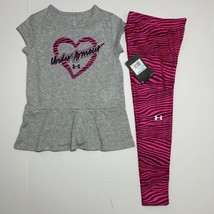 Under Armour Girls&#39; Tunic Top and Leggings Set Outfit Mod Gray Pink Sz 4... - £19.14 GBP