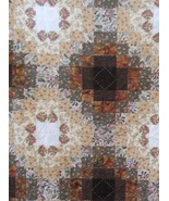 Hand quilted Homemade Quilt, Brown &amp; Cream Cotton, Handmade by Laura Mae... - £62.34 GBP