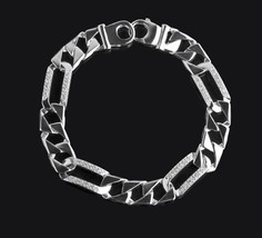 1/2 TCW Men&#39;s  Figaro Link Diamond Bracelet 14k Solid White Gold - £1,627.36 GBP