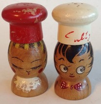 Wood Salty &amp; Peppy Chef Salt &amp; Pepper Shakers Hand Painted 4&quot; Vintage - £8.64 GBP