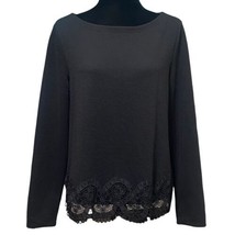 Loft Black Ribbed Lace Trim Stretch Top Size Medium - £19.17 GBP