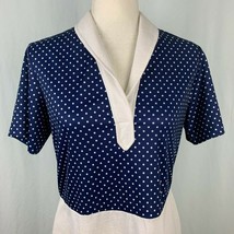Vintage Polka Dot Blue &amp; White Dress Rockabilly Linen Zipper Womens Large - £40.09 GBP
