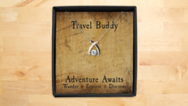 Travel Buddy Necklace Cubic Zirconia Wishbone 925 Silver Jewelry Adventure Trip - £36.56 GBP