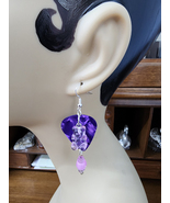 purple gummy bear charm guitar pick earrings dangles handmade music jewelry  - $127.20 MXN