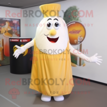 Cream French Fries mascot costume character dressed with a Circle Skirt and Tie  - $1,329.00