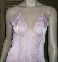 Orchid Pink  Long Nightgown Negligee Lace Panels Size Small Acetate - $49.49