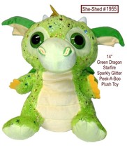 14&quot; Green Dragon Dinosaur Starfire Sparkly Glitter Peek-A-Boo Plush - £11.73 GBP