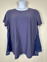 LOGO Lori Goldstein Womens Plus Size 1X Blue Stripe Pocket Lace Back T-shirt - £16.73 GBP