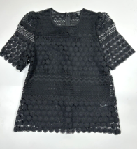 Express Black Crochet Short Sleeve Top Womens Medium Back Zip - $17.75
