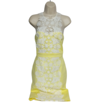 London Dress Company Sheath Dress Size 2 Yellow White Floral Crochet Sle... - £42.74 GBP