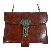 Accordian Oiled Leather Brown Latch Small Purse Vintage w/ Chain Strap 7... - £44.69 GBP
