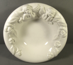 Pizzato Bowl Hand Made Pottery in Italy White with Angels and Roses 6.5&quot;. - $17.77