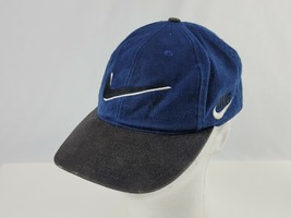 Vintage Nike Swoosh shadow hat blue / black w/ swoosh shaped snap adult ... - $63.35