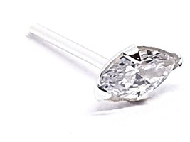 Nose Stud Silver Oval Cut Marquis Claw Set CZ 22g (0.6mm) 925 Silver L Straight - £4.44 GBP