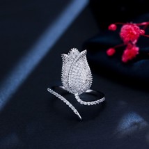Chic Cute Rose Flower Micropave Cubic Zirconia Adjustable Women Wedding Engageme - £9.45 GBP