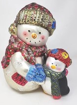 Vintage American Greetings 13” Glass Snowman &amp; Penguin Chipped - £31.96 GBP