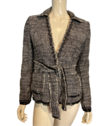 Ann Taylor Black and White Tweed Collared Long Sleeve Lined Belted Blaze... - $699.11 MXN