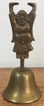 Vtg Solid Brass Buddha Bell 4.25&quot; Tall Ritual Buddhism Raised Arms Meditation - £31.50 GBP