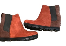 Sorel Joan Of Arctic Chelsea Wedge Carnelian  Suede Leather Boots 8 - $692.60 MXN