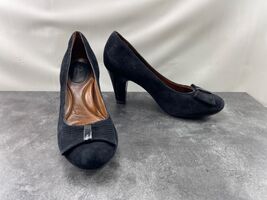 Clarks Heels Women 10 M Society Bristol Shoes Black Suede Leather Slip O... - $27.54