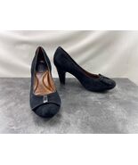 Clarks Heels Women 10 M Society Bristol Shoes Black Suede Leather Slip O... - $505.84 MXN