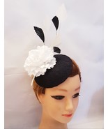 BLACK and White HAT Fascinator  Black lace Hat White Flower Hat with Bla... - £39.30 GBP