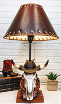 Rustic Western Cow Skull With Cowboy Hat And Red Scarf Table Lamp With Shade - £60.45 GBP