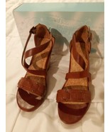 Maurices Womens Wedge Ankle Strap Sandals Leather Cork Size 10 Brown Back - $9.49